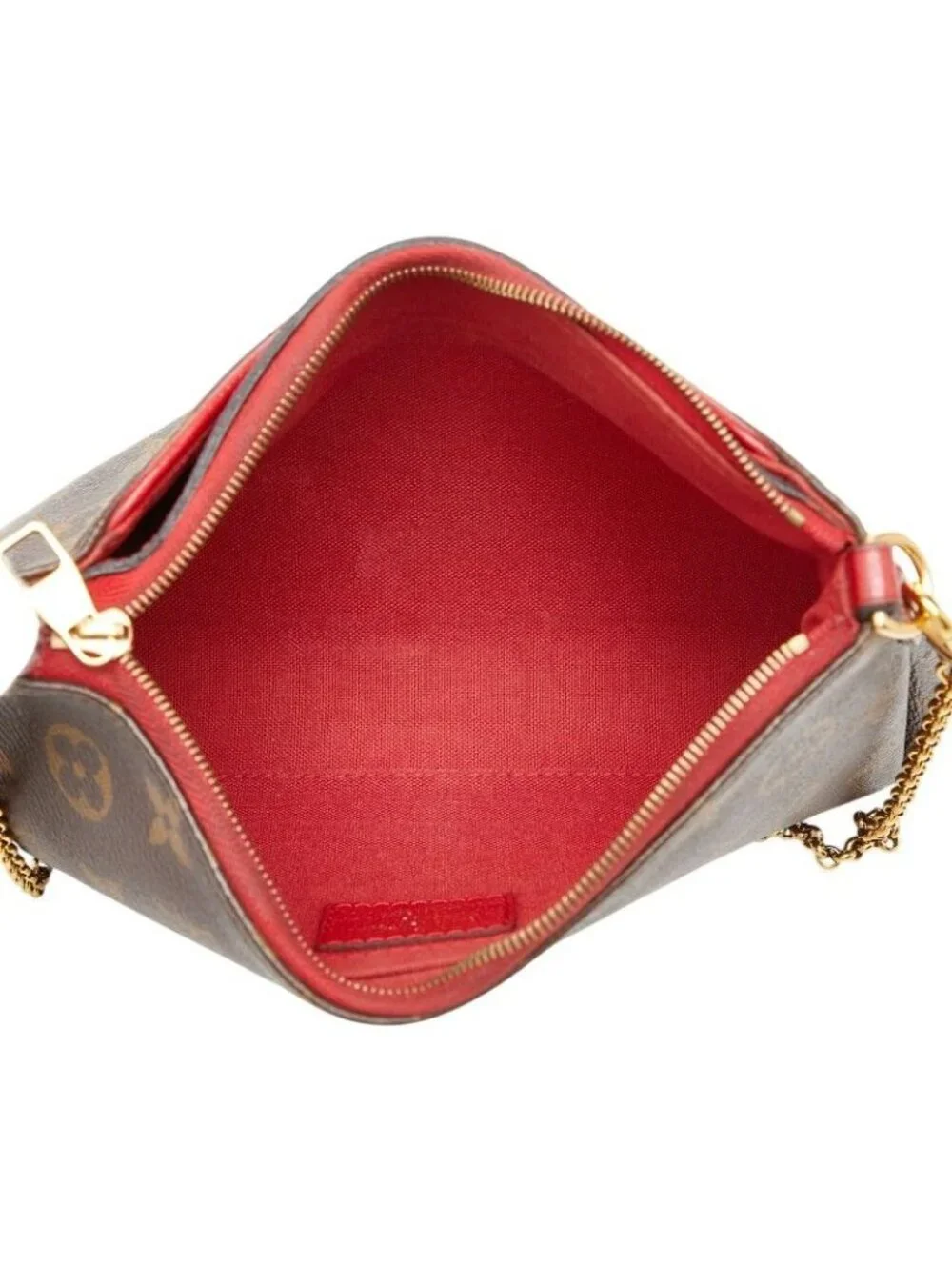 Louis Vuitton Monogram Pallas Clutch Chain 2-Way Shoulder Bag Brown Cerise